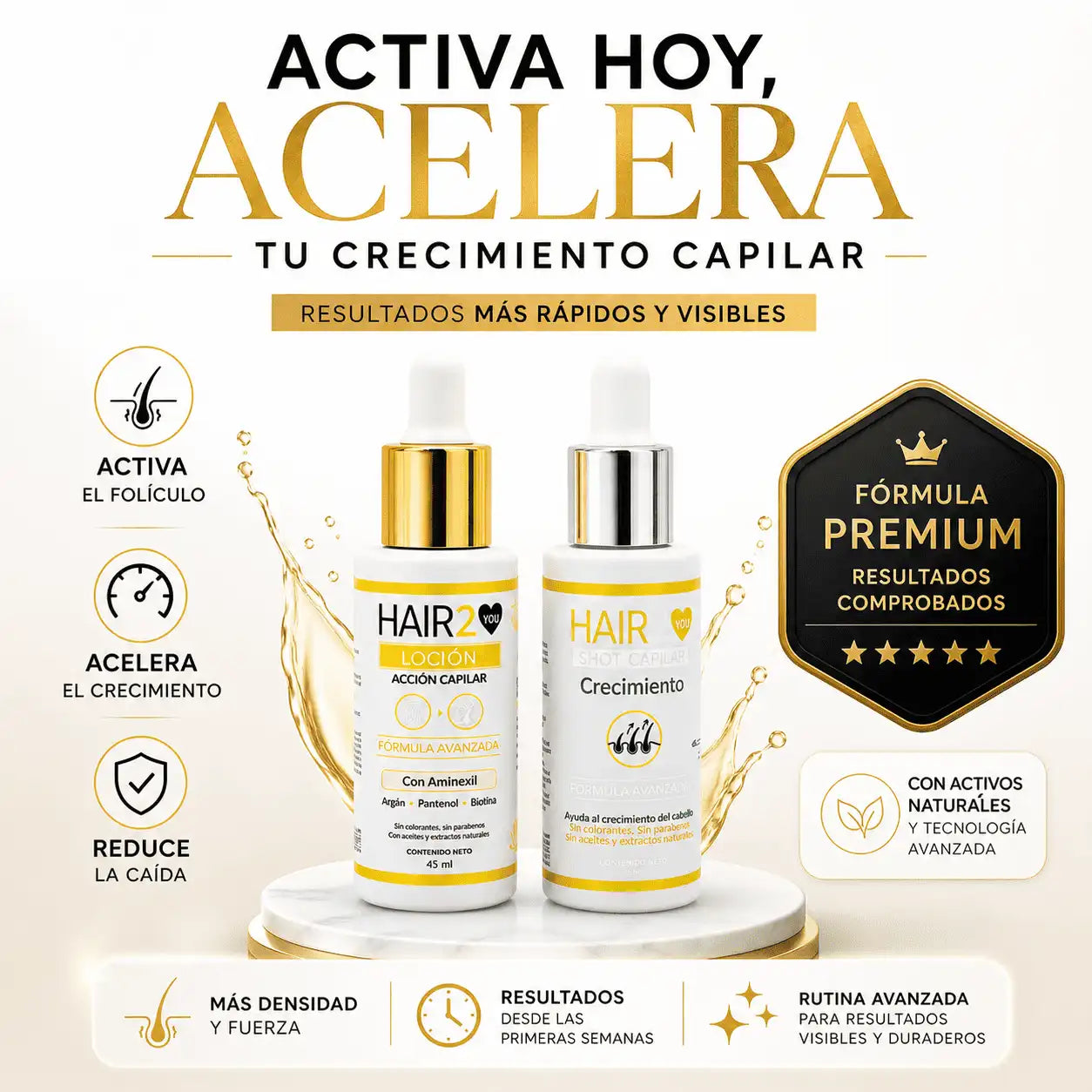 Locion Capilar + Shot de Crecimiento - Elimina la calvicie y control el crecimiento del cabello